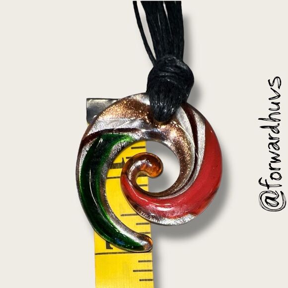 Handcrafted Spiral Glass Pendant Necklace – Multicolor Swirl on Black Cord - Picture 5 of 7
